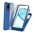 Blue dual-layer phone case with raised camera cutout and air-guard corners