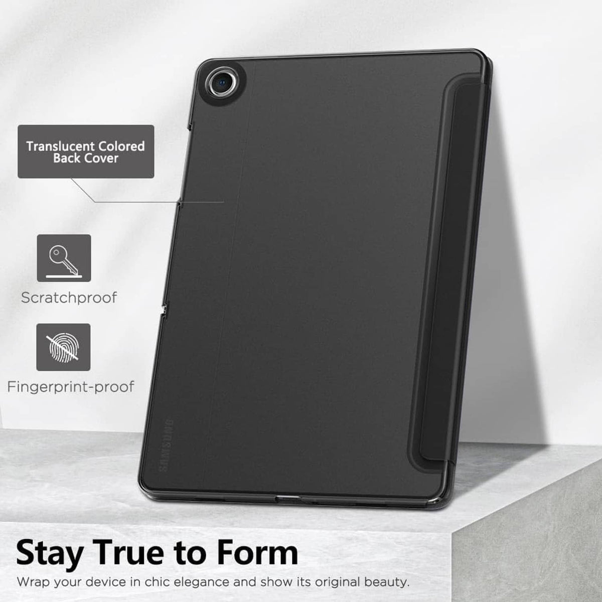 Black tablet case with translucent back cover, scratchproof and fingerprint-proof