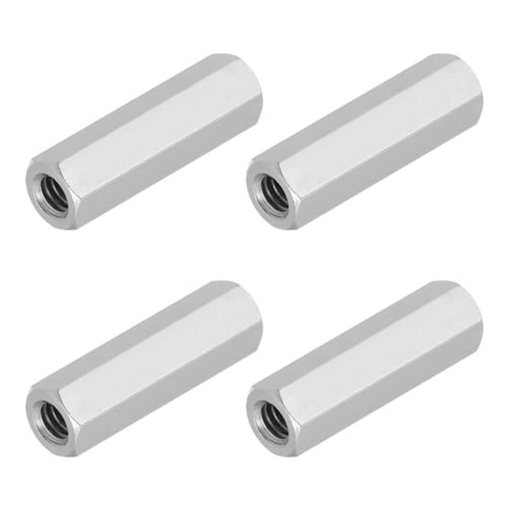 Stainless steel hex coupling nuts, four-piece set with threaded center hole