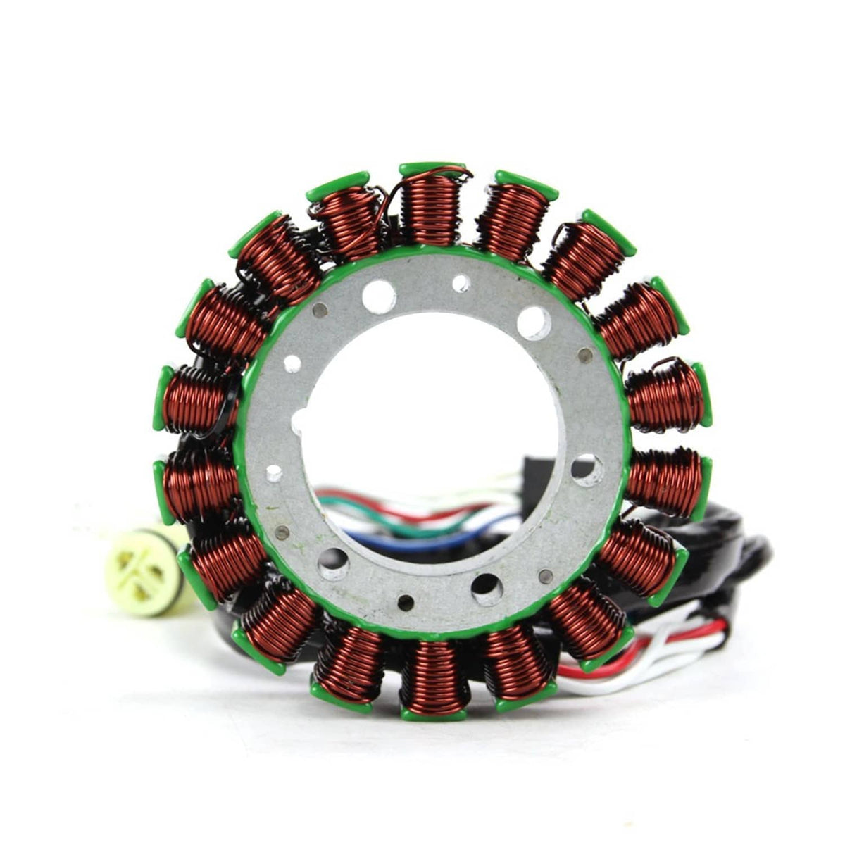 ATV magneto stator coil assembly with copper windings and mounting plate