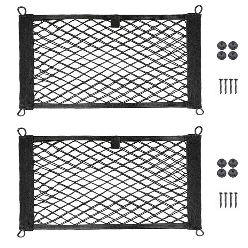 Black polyester cargo net set with mounts, two rectangular nets with corner loops