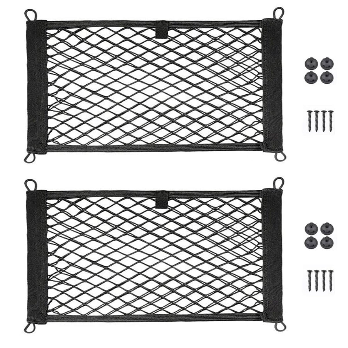 Black polyester cargo net set with mounts, two rectangular nets with corner loops