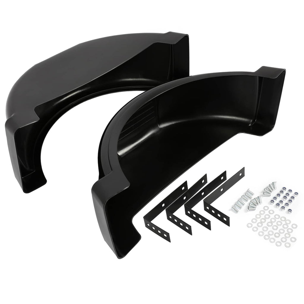 Black trailer fender pair with metal brackets and included fasteners