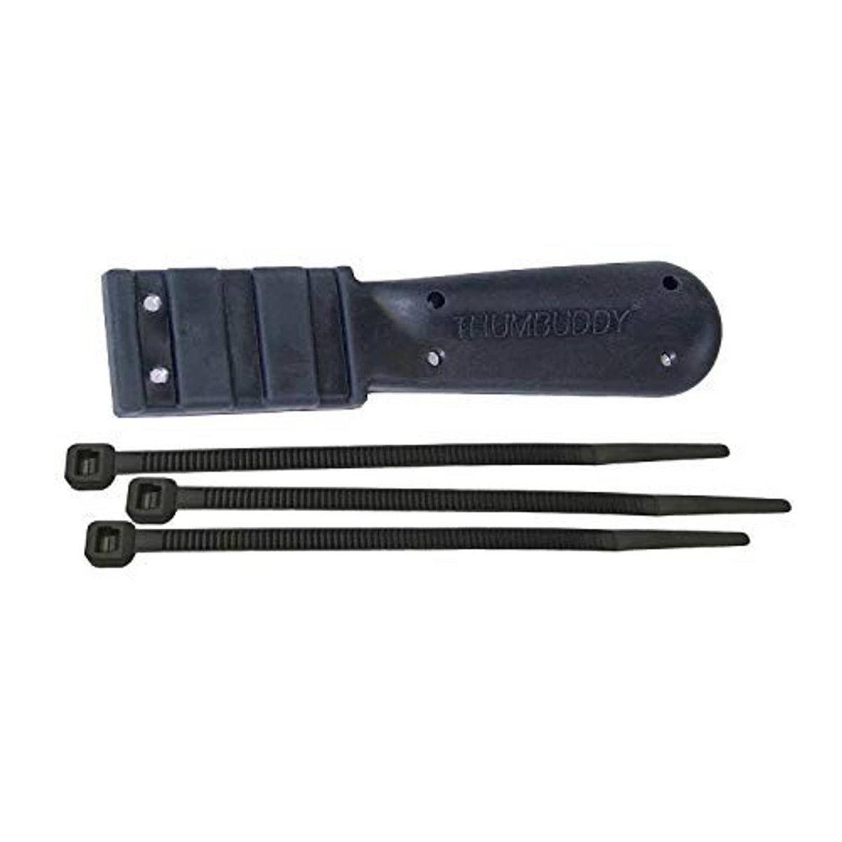 Black throttle thumb extender with mounting strap slots and included black zip ties
