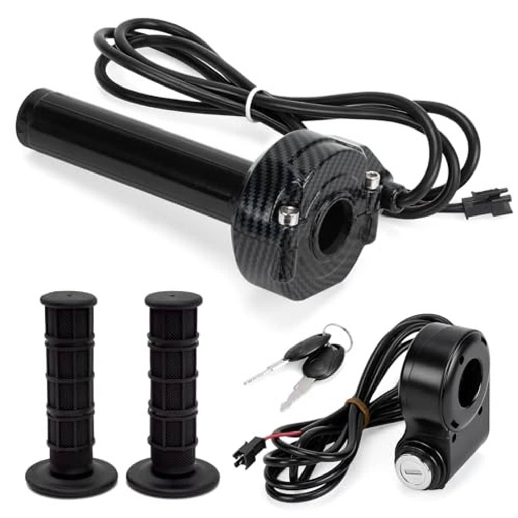 Carbon-fiber throttle grip kit with key ignition, two handle grips, keys, and wiring