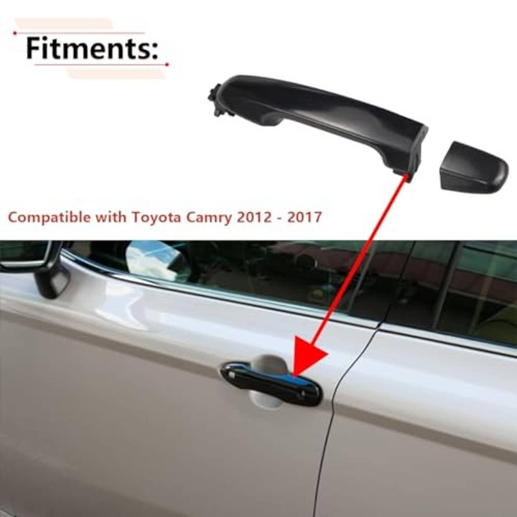 Black exterior door handle set with separate side cap and mounting points