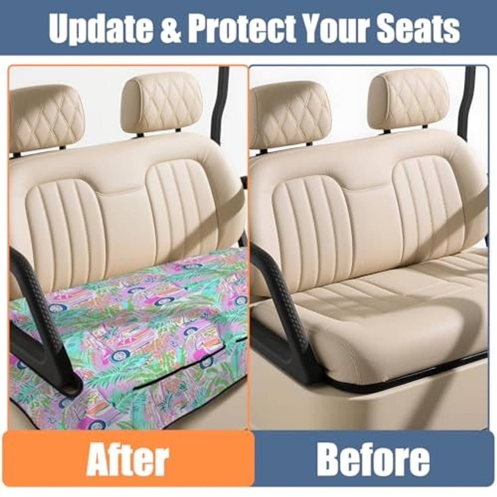 Golf cart seat cover towel blanket showing before-and-after seat protection