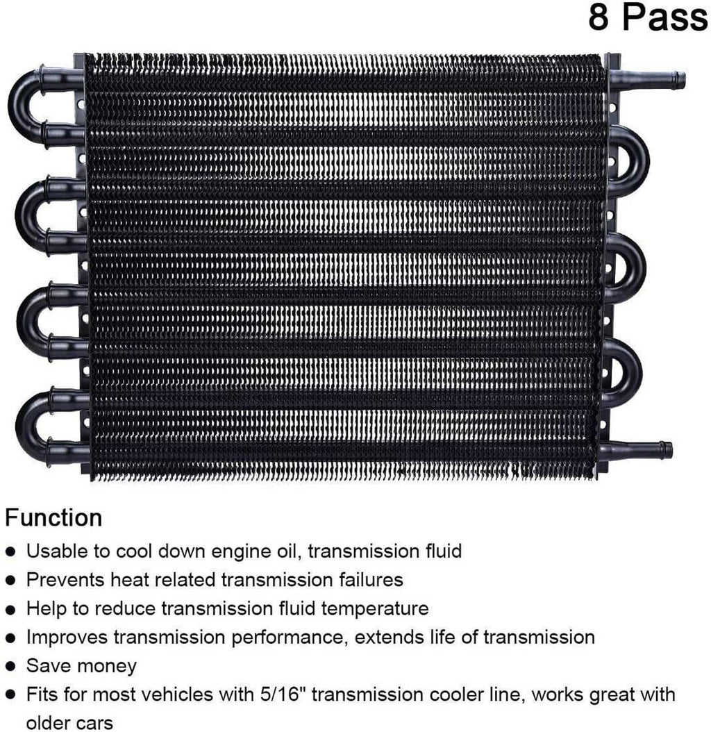 8-row oil cooler radiator with side inlet/outlet ports for engine oil and transmission fluid
