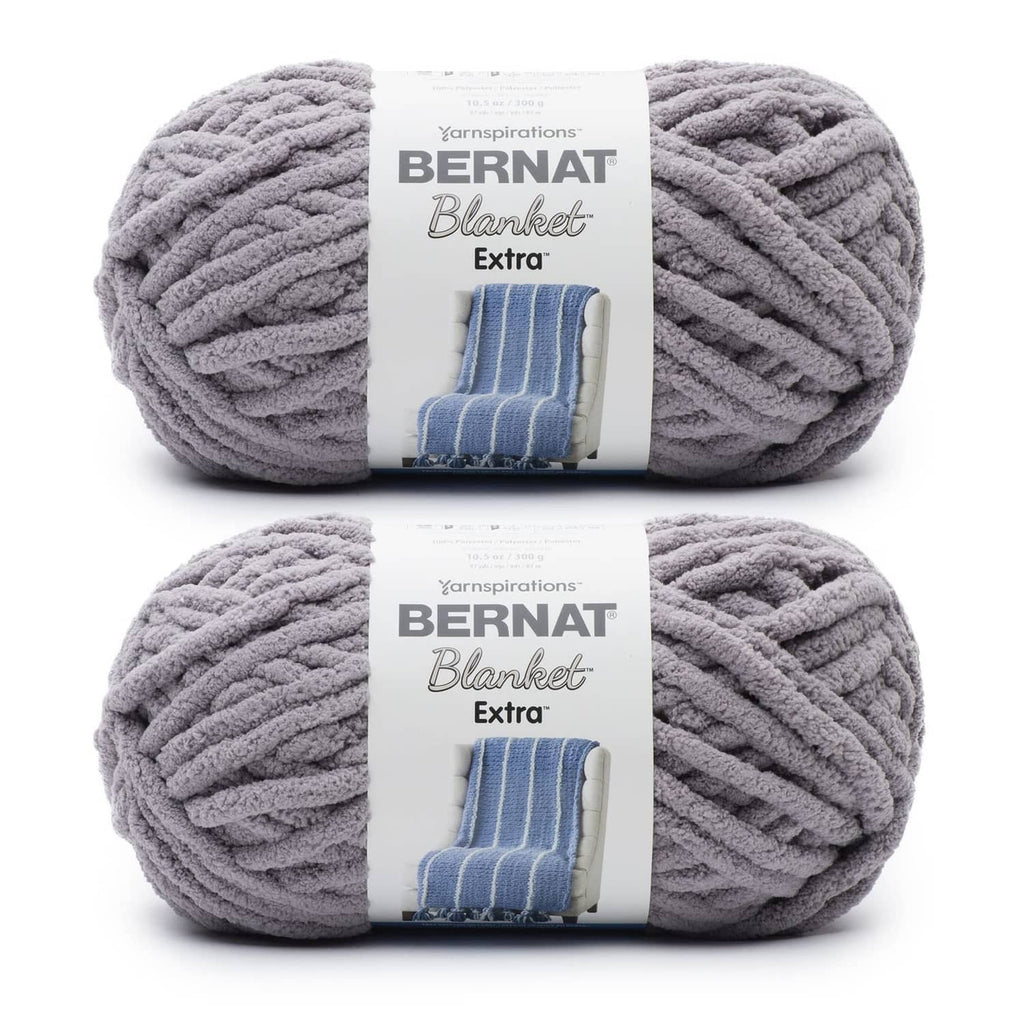 Two jumbo polyester yarn skeins, gray chenille-style texture for knitting and crochet