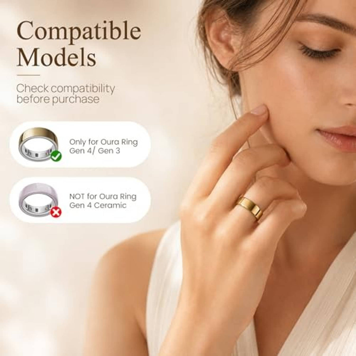 Gold ring cover on finger with slim metallic band