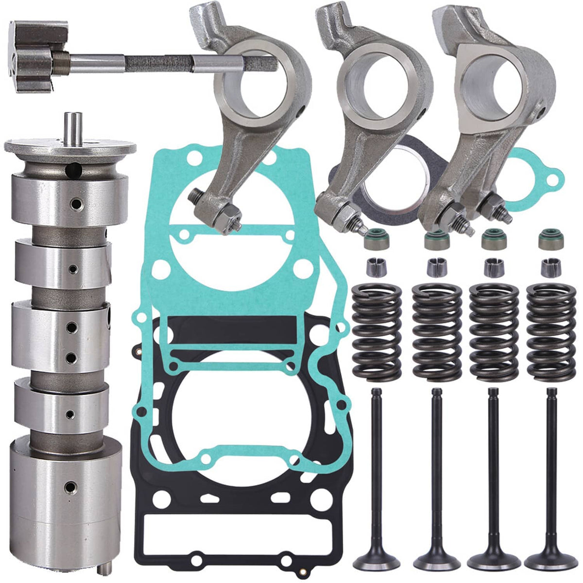 Engine camshaft housing with rocker arms, valve springs, and gasket set