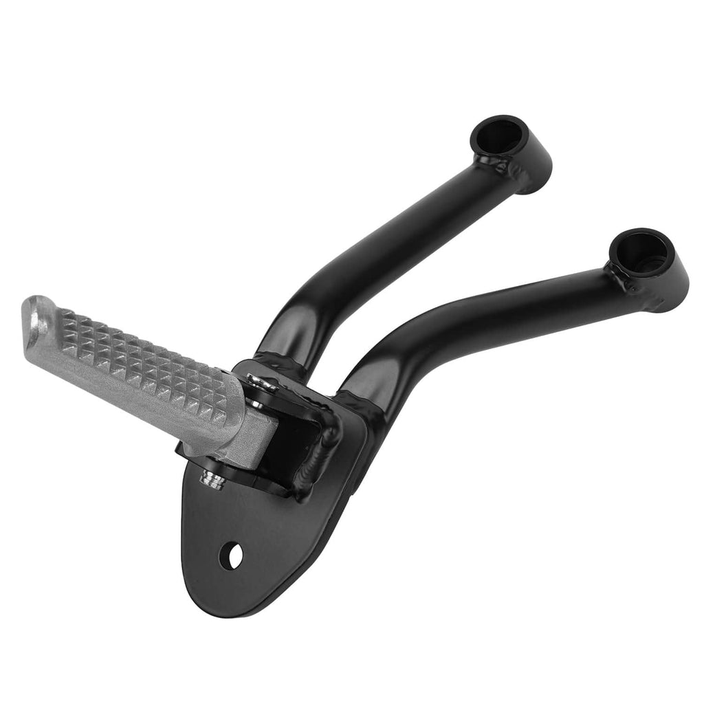 Rear passenger footrest brackets with black pegs and textured metal step pads