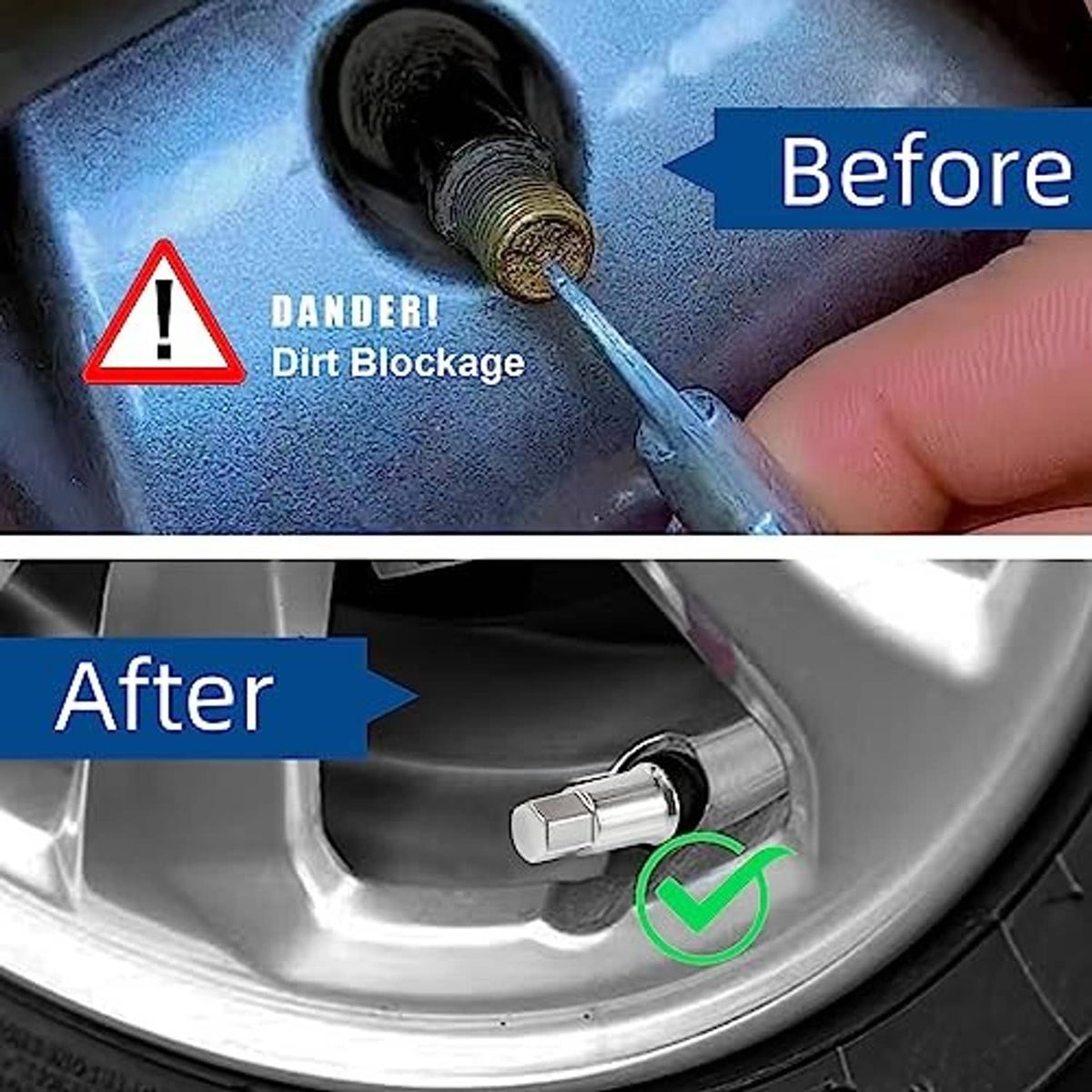 Chrome valve stem cap installed on a car wheel rim