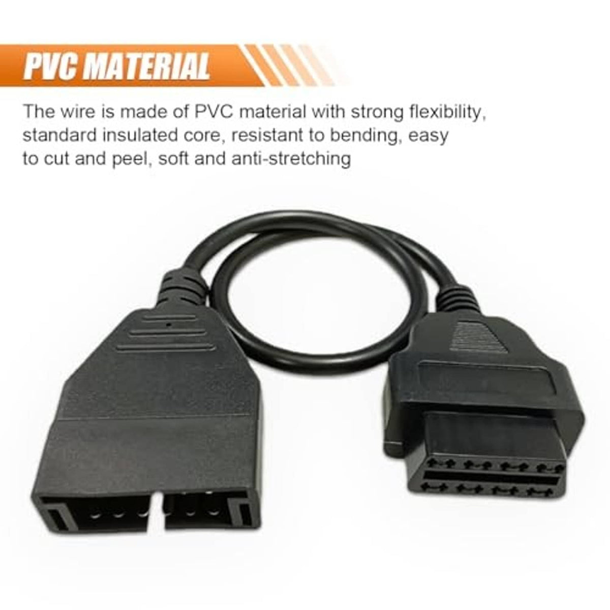OBD1 to OBD2 adapter cable with two connector plugs, black PVC insulated cord