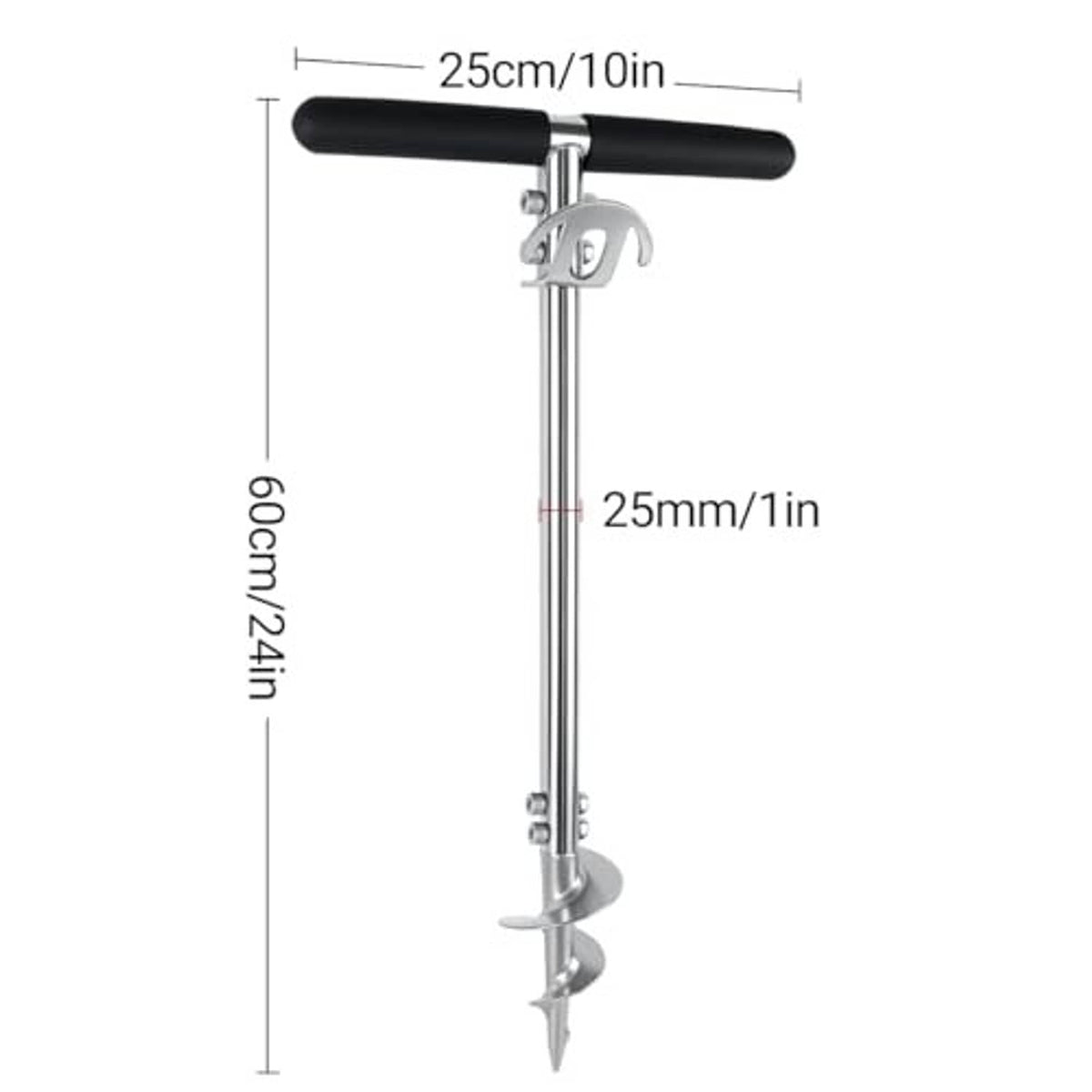 Screw-in boat anchor pole with black T-handle, 60cm overall length