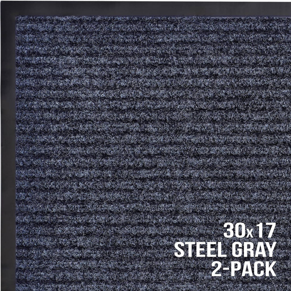 30x17 steel gray door mat, 2-pack, close-up of ribbed textured surface and backing