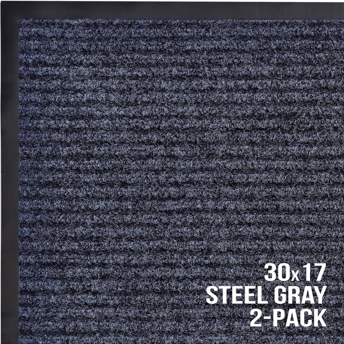 30x17 steel gray door mat, 2-pack, close-up of ribbed textured surface and backing