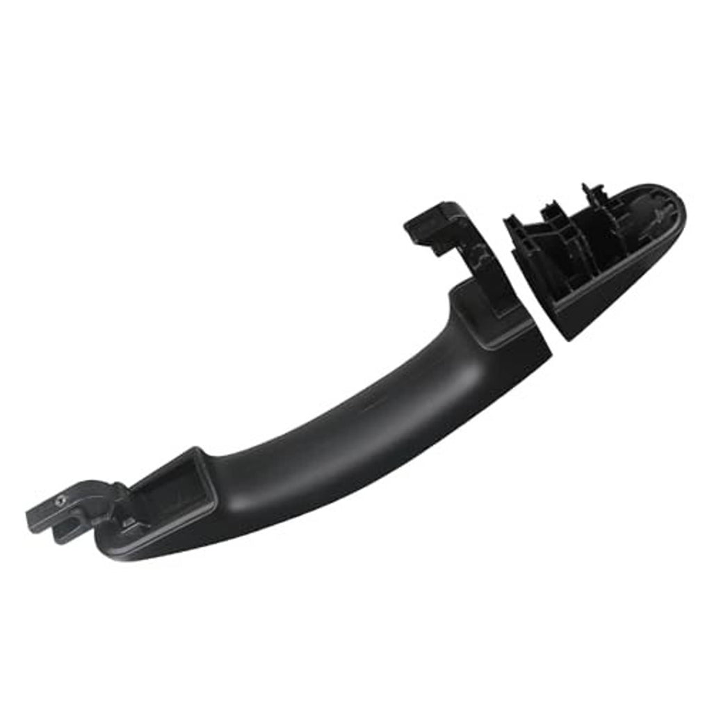Black exterior door handle with attachment openings on mounting side