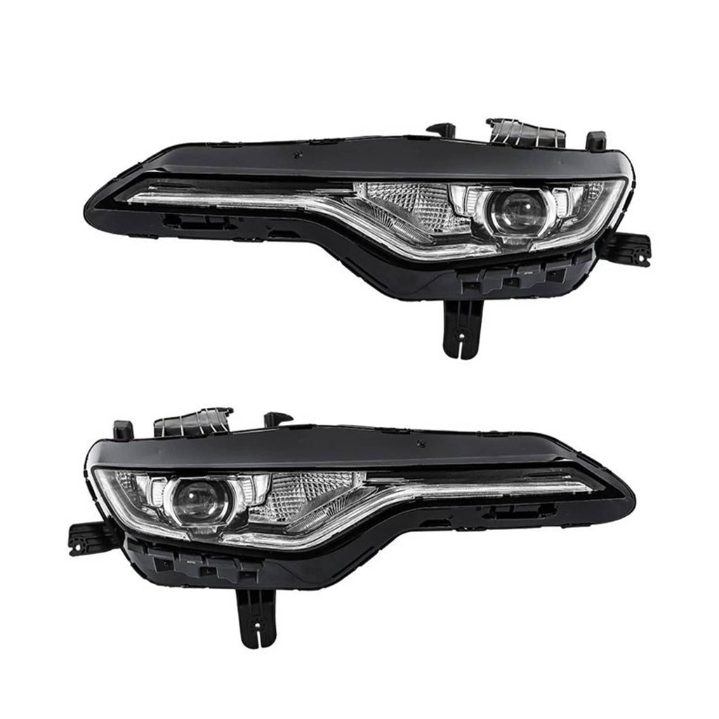 Black LED DRL headlights with chrome reflector and clear lens, shown from side