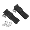 Pair of black rubber latch handles with stainless steel mounting brackets
