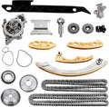 Engine timing chain kit with water pump components, gears, chain guides, seals and pins