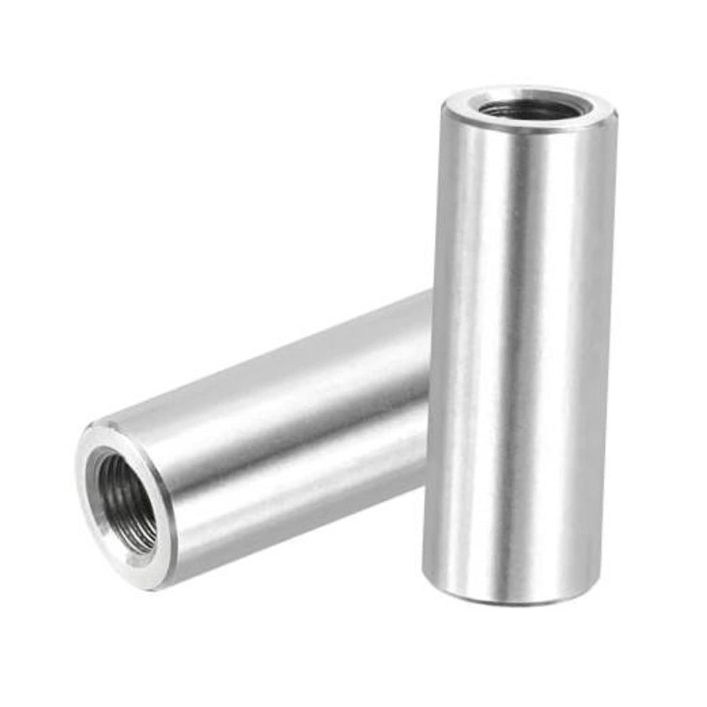 Stainless steel coupling nut with cylindrical sleeve and internal thread, paired connector