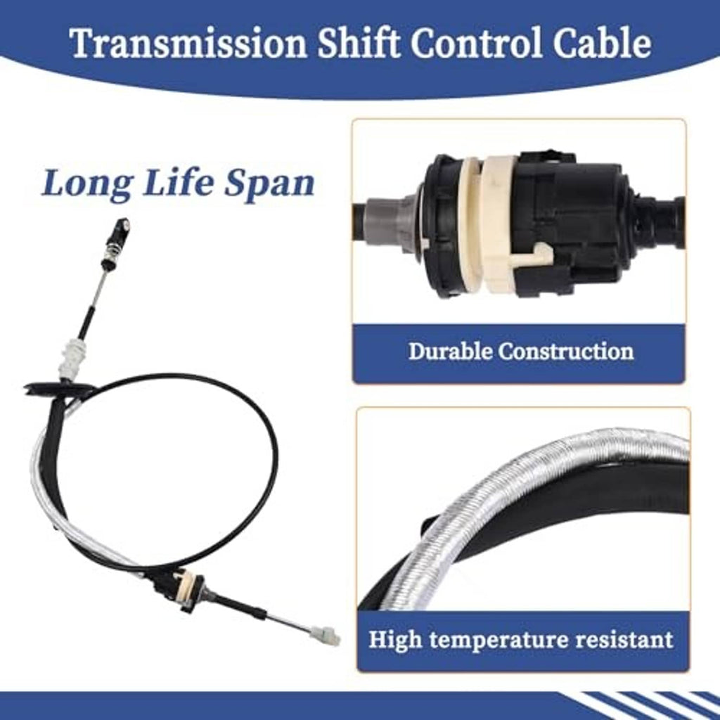 Transmission shift control cable with black plastic connector and silver corrugated hose