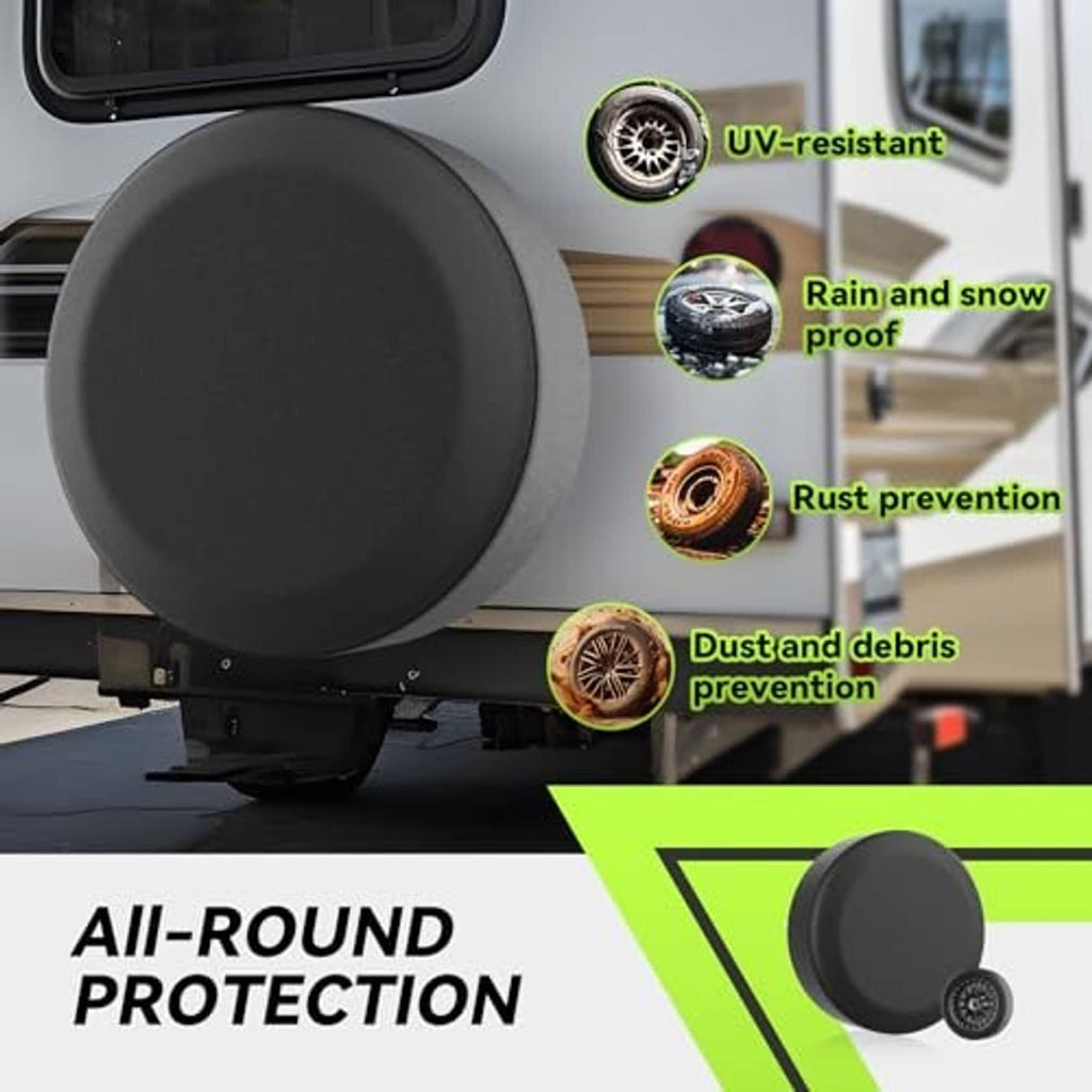 Black spare tire cover with smooth round front over wheel