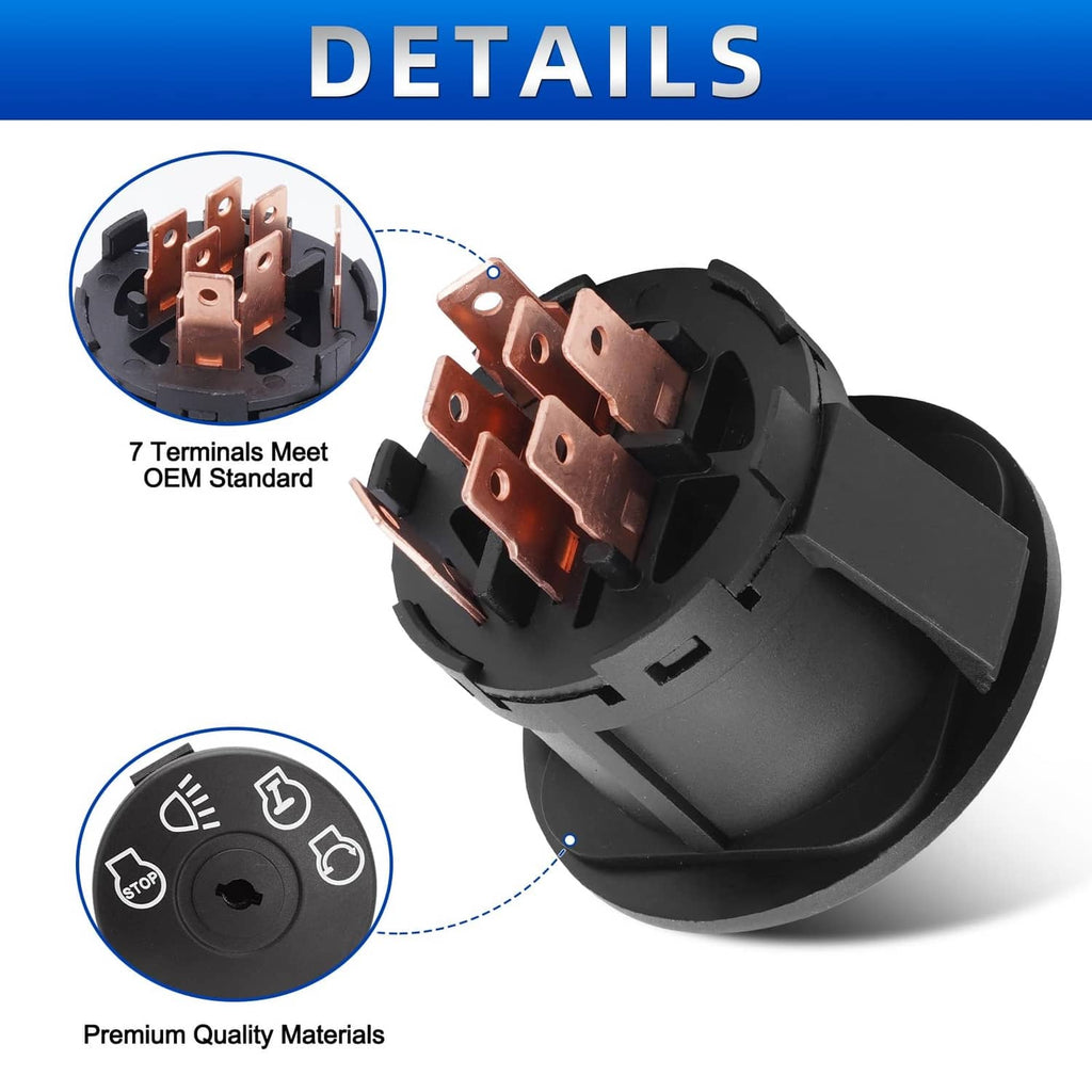 Black ignition switch with 7 copper terminals on connector housing
