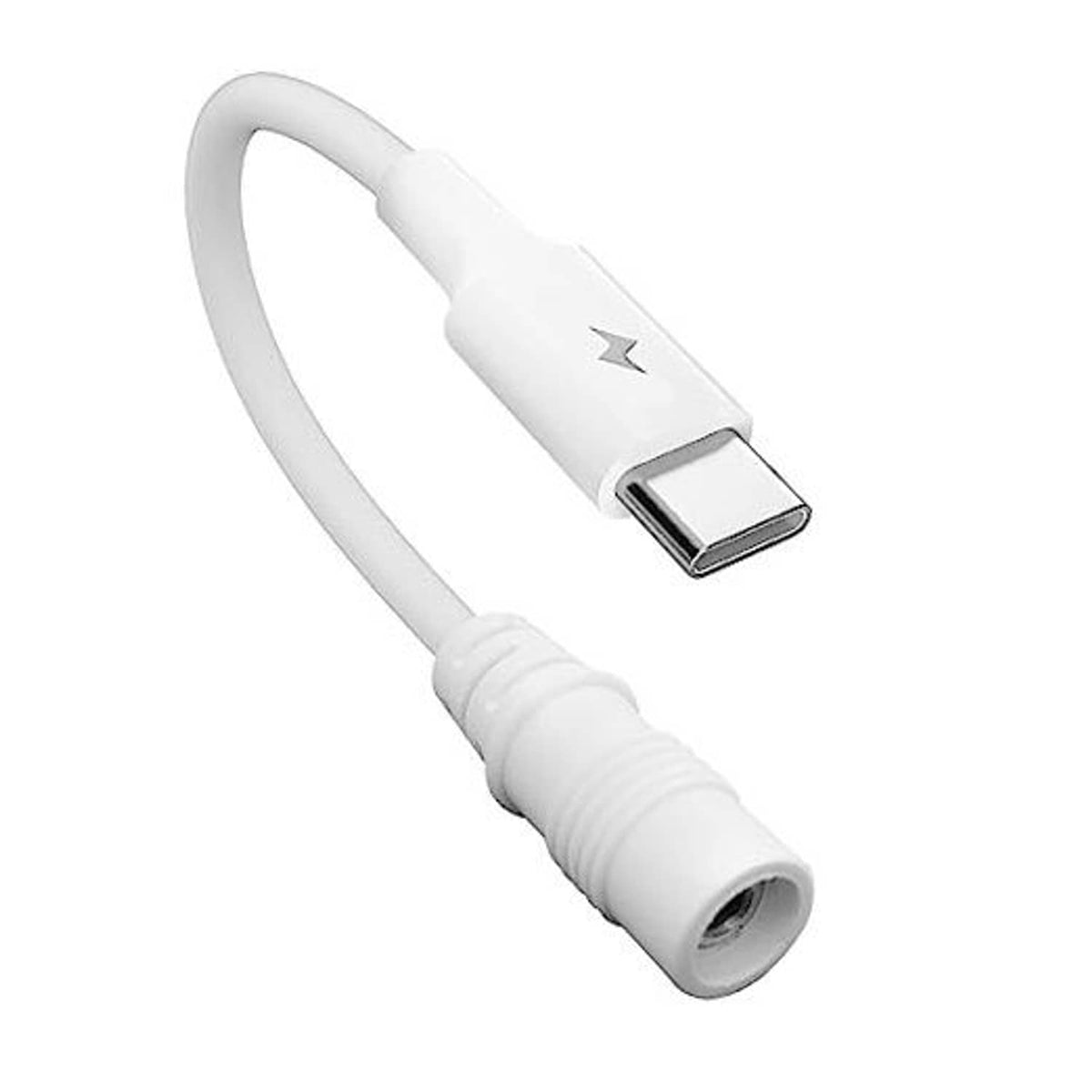 USB-C to barrel plug replacement adapter cable, white, with protective strain relief