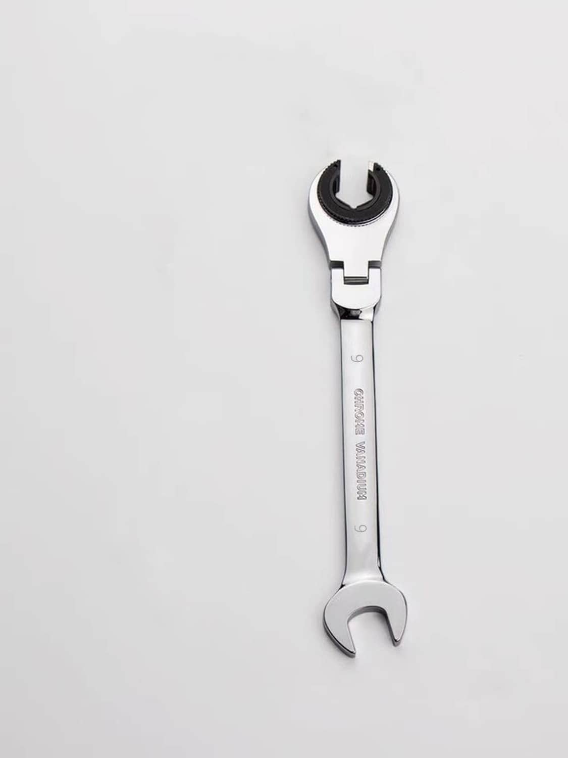 9mm chrome flex-head gear tubing wrench with open-ended jaws