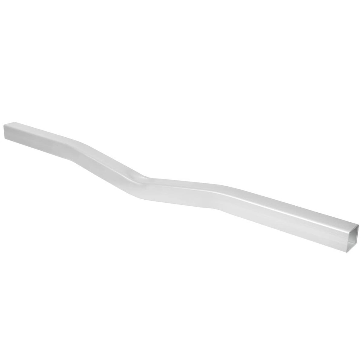 Silver square tube boat trailer crossmember with V-bend curve and hollow ends