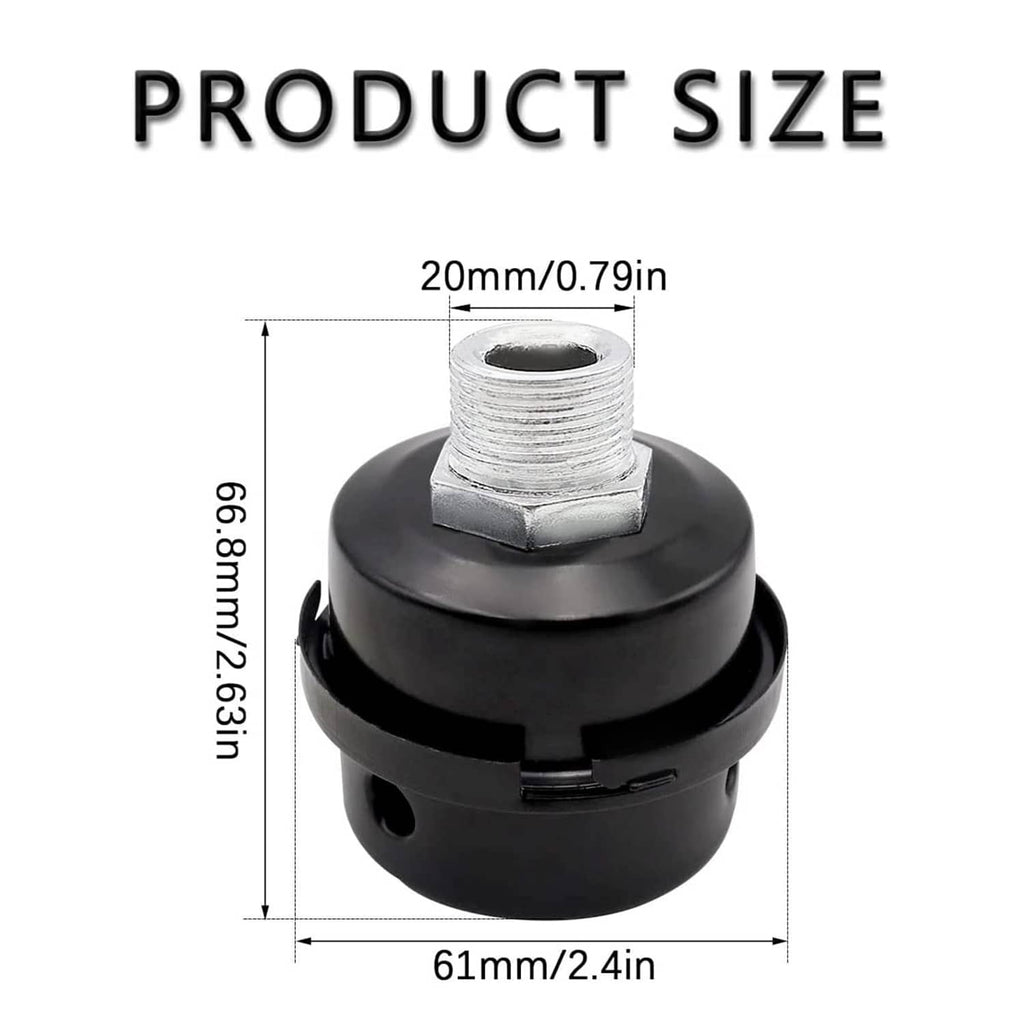 Air compressor silencer filter, black 20mm base with 1/2in thread, single view