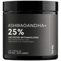 Ashwagandha+ 25% withanolides supplement bottle, 120 capsules