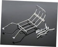 Chrome motorcycle center luggage rack carrier with black base and included hardware kit