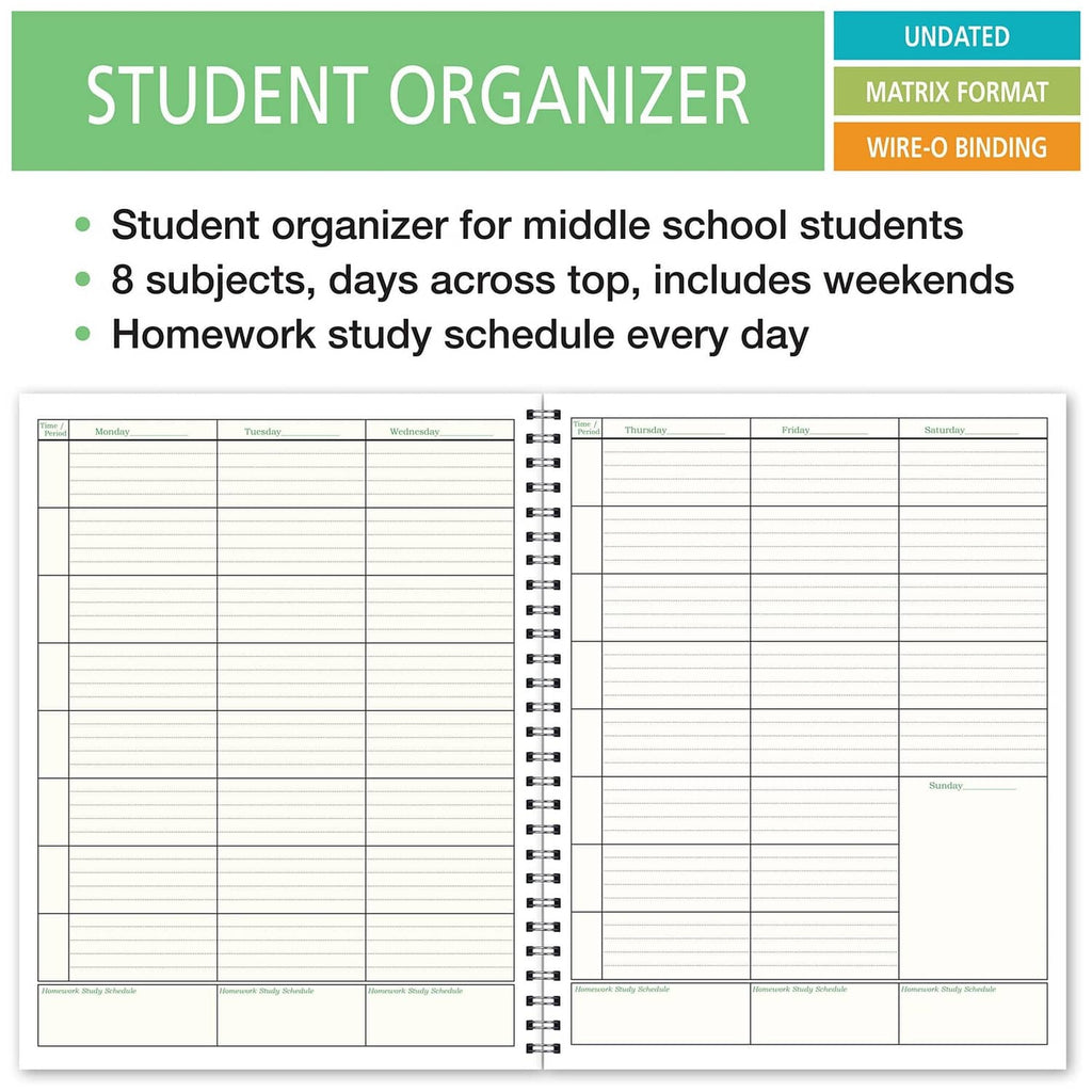 Student organizer planner pages with weekend scheduling grid and wire-o binding