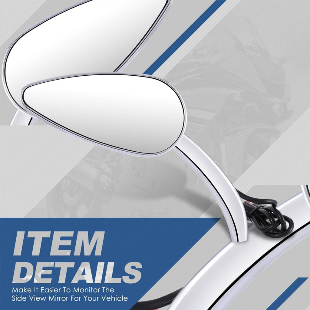 Chrome motorcycle side mirror housing with clear oval anti-glare glass lens