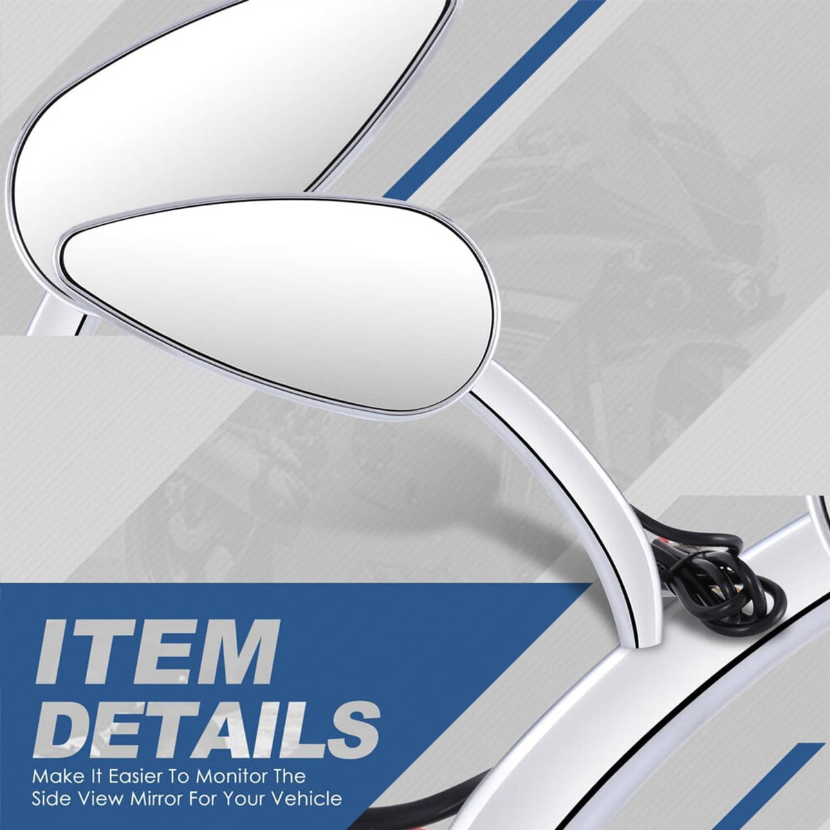 Chrome motorcycle side mirror housing with clear oval anti-glare glass lens