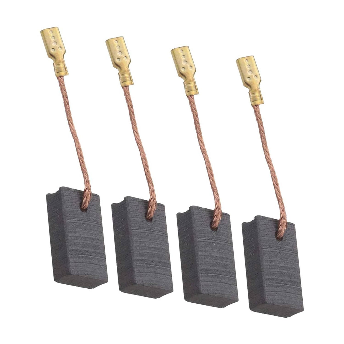 Carbon brush replacement set with four dark gray blocks and braided copper wires, brass tabs