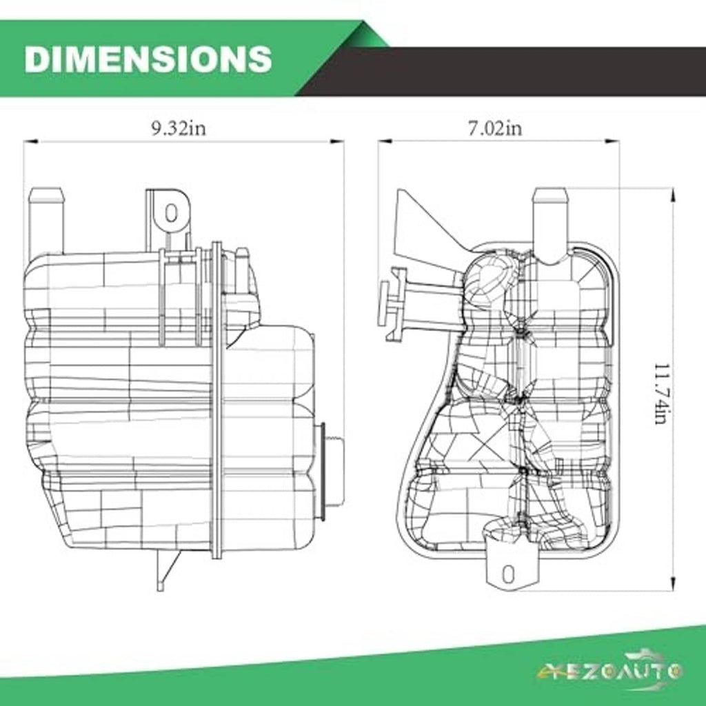 Technical diagram of white front pressurized coolant reservoir with cap