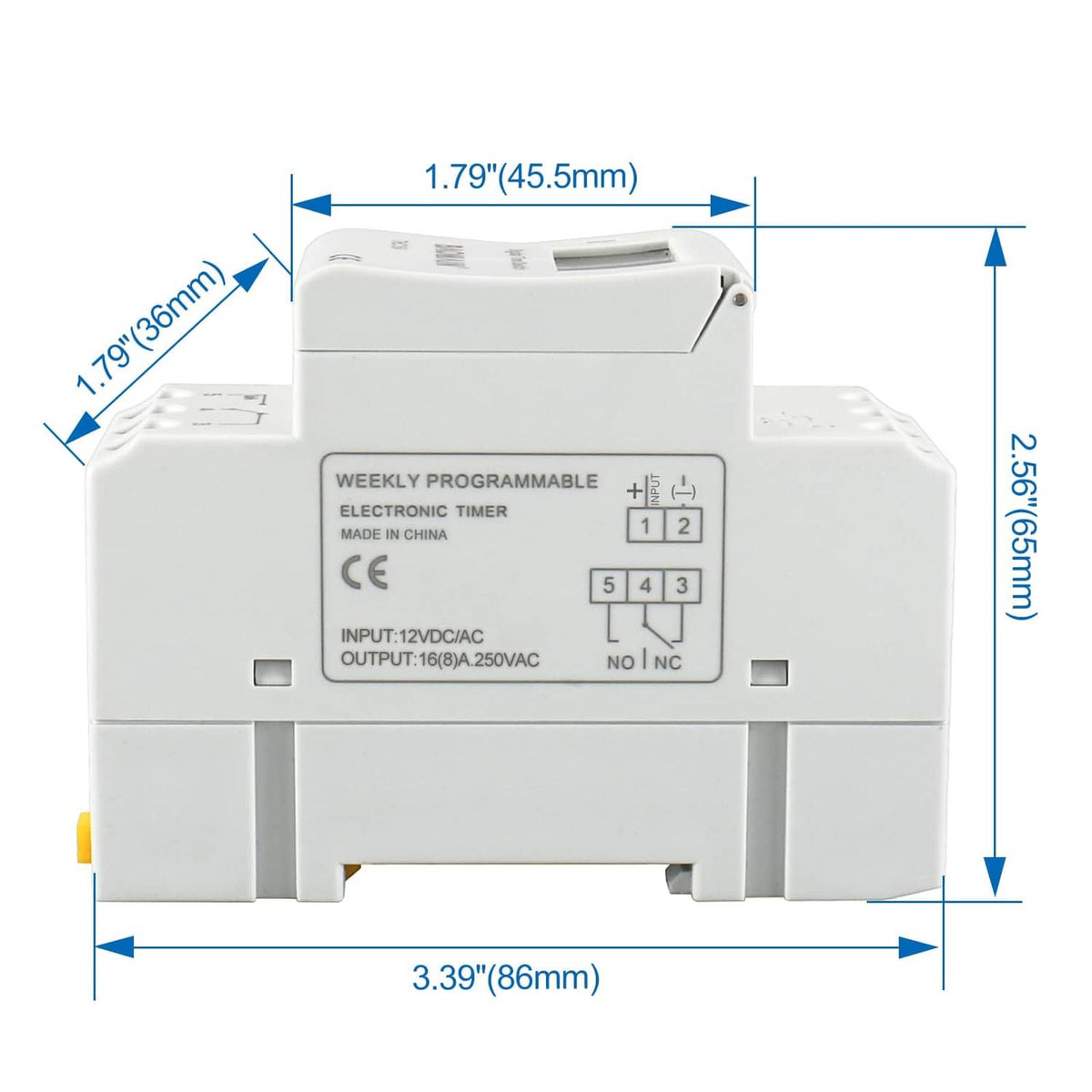 BAOMAIN THC15A weekly programmable timer switch relay size dimensions, white DIN rail module