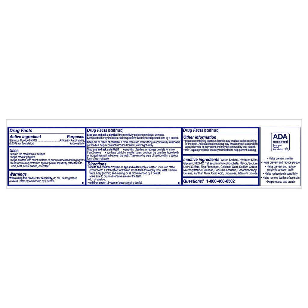 Colgate Total whitening toothpaste box back panel with Drug Facts information