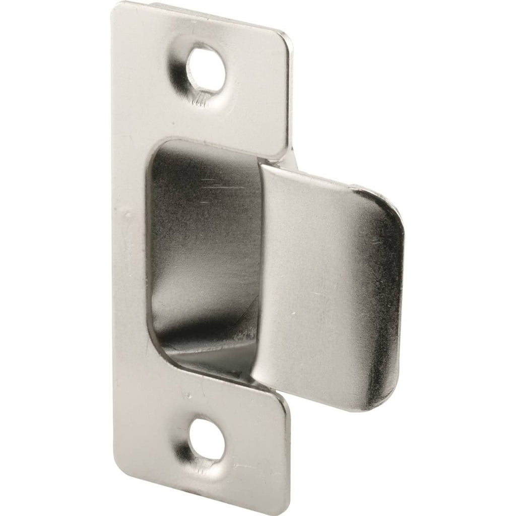 Chrome adjustable door strike plate with latch and two screw holes