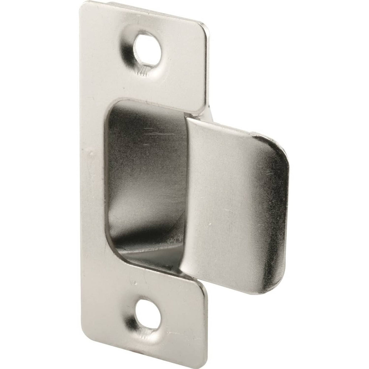 Chrome adjustable door strike plate with latch and two screw holes