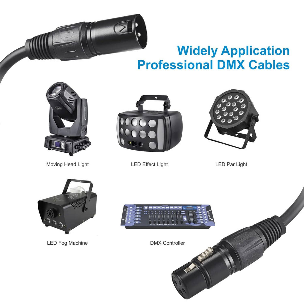 3-pin DMX cable with XLR ends for professional stage lighting control