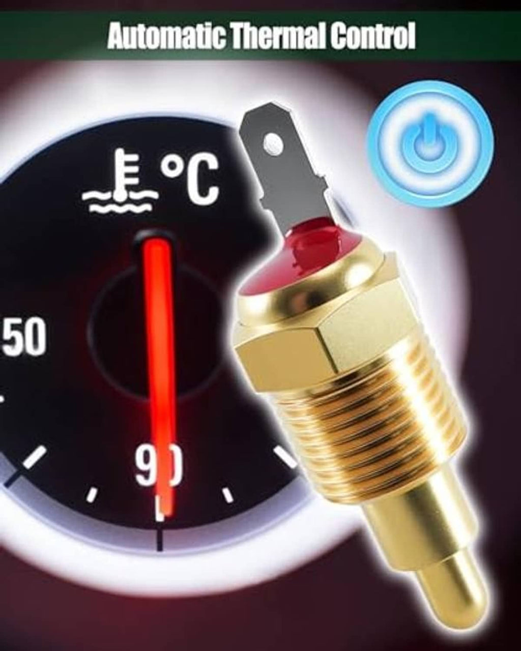 Brass NPT thermal switch with black sensor body and temperature indicator tip
