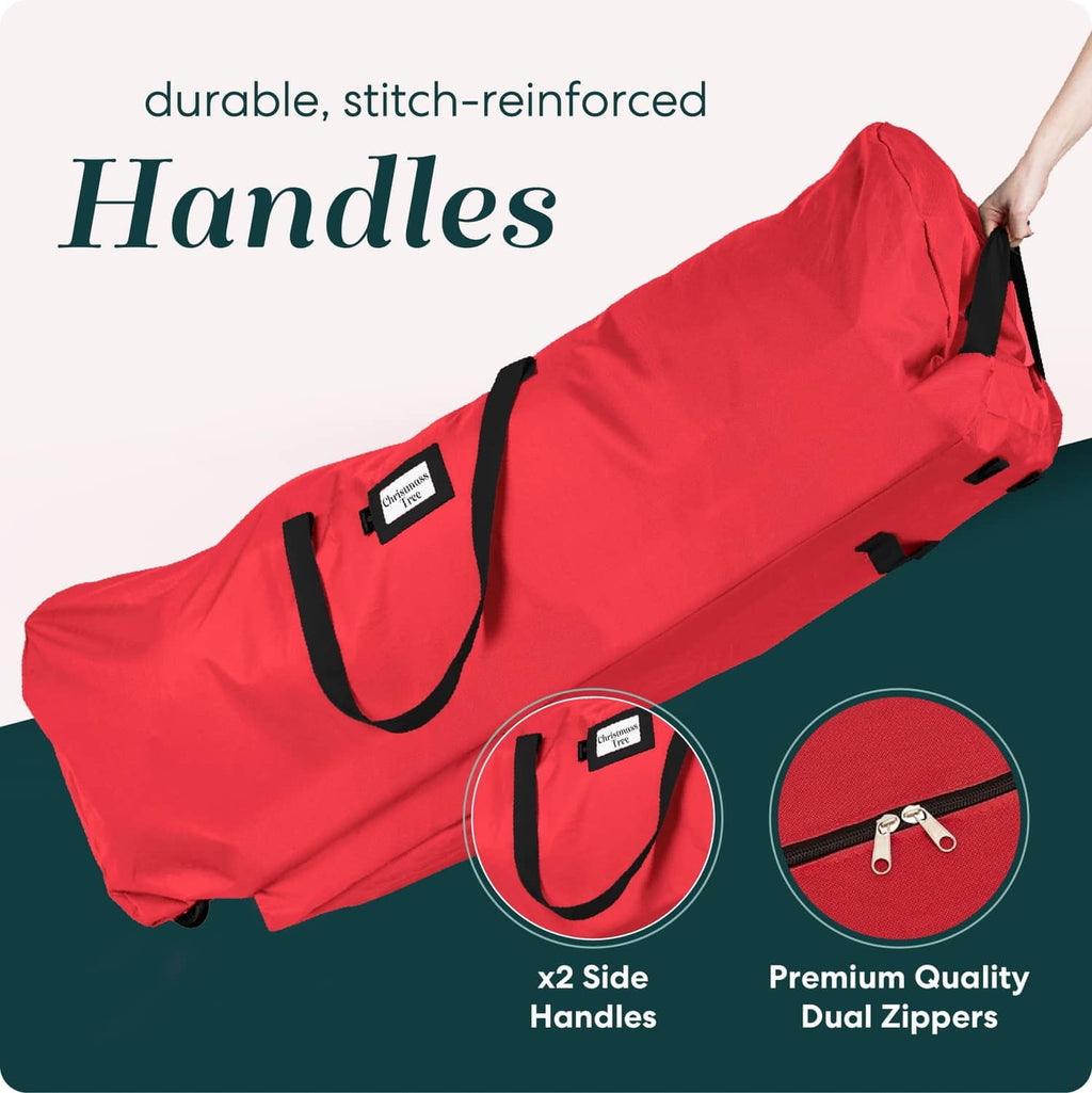 Red Christmas tree storage bag with dual side handles and dual zippers