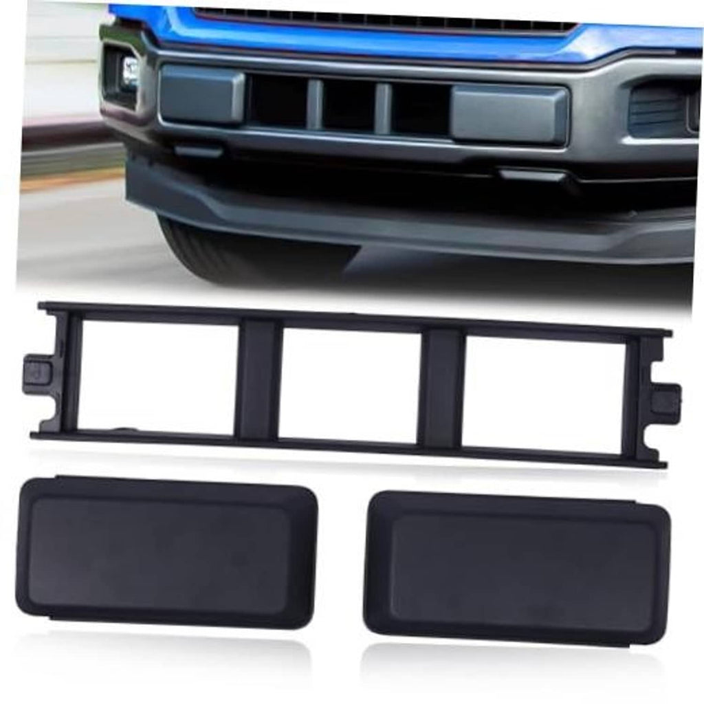 Black front bumper grille insert trim frame with two rectangular end covers