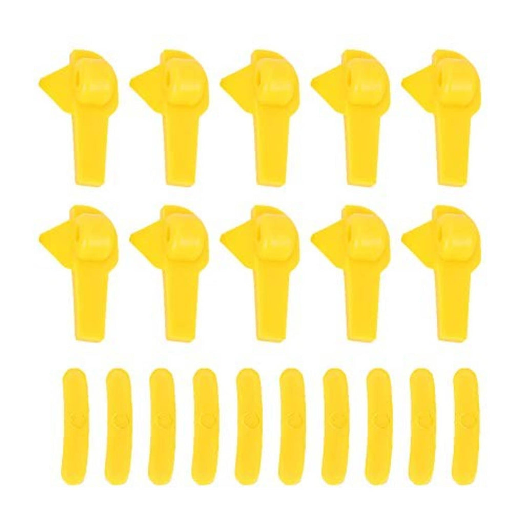 Yellow tire changer duck head inserts with multiple top heads and matching curved tab tools