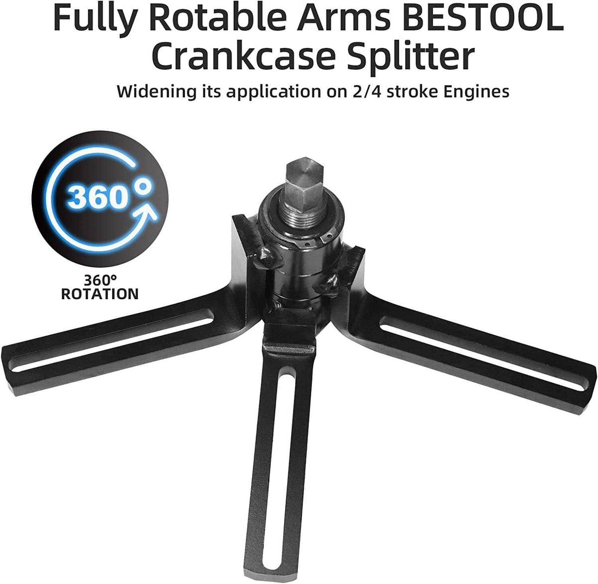 Crankcase splitter tool with four arms and central threaded screw